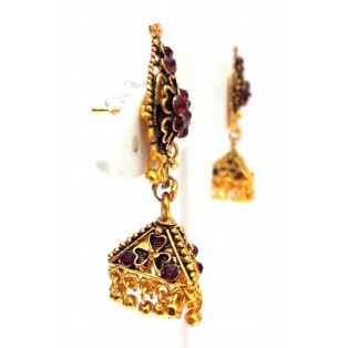 Golden Oxidized Women Earring Jhumka Jhumki Jewelry Drop PushBack Classy Gift 79